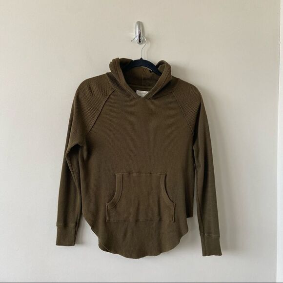Aritzia-golden TNA Nevado Olive Green Waffle Hooded Thermal (Size:XS) - Picture 1 of 10